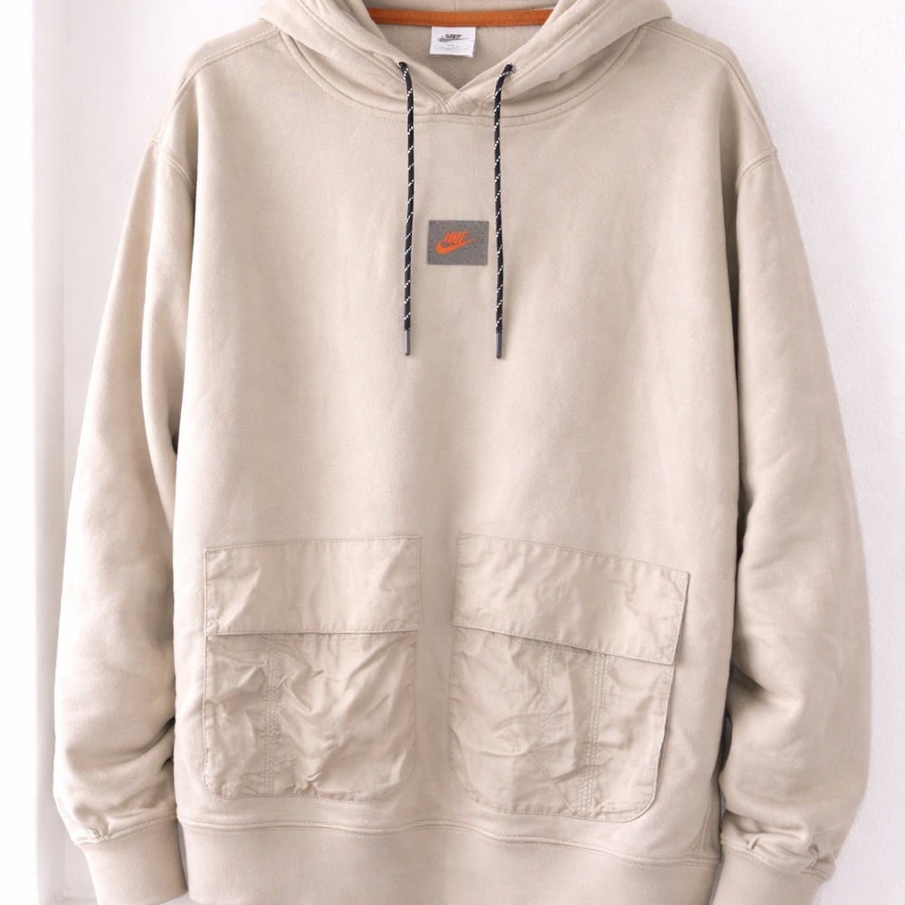Nike Beige Pullover Hoodie with Orange Logo
